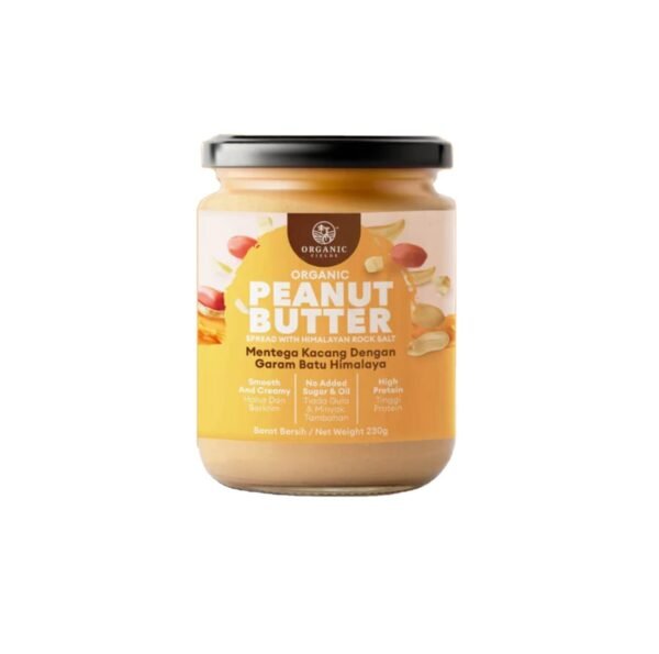 Organic Fields Organic Peanut Butter Spread (220g) in Bottle Malaysia Made with Himalayan Rock Salt Low Sodium & High Protein